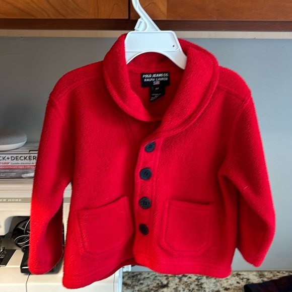 Polo Jeans Co. Ralph Lauren 2T Red Button Up Fleece w/pockets - Picture 1 of 8